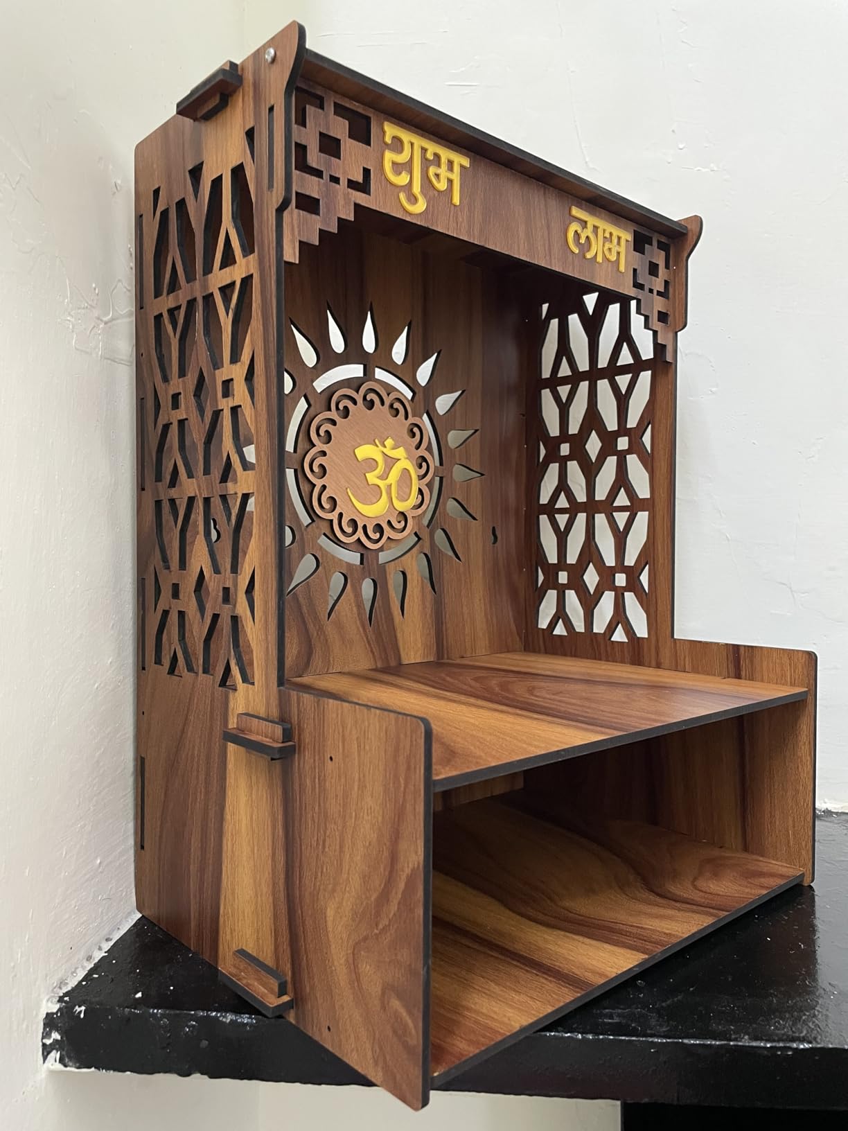 Mangal beautiful 17 inches height wooden pooja temple for home and office