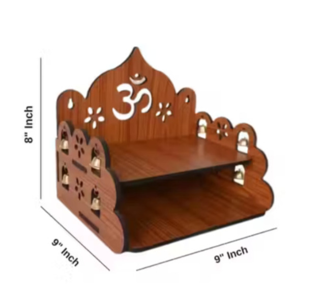 Puzzle Berry Premium Wooden Pooja Mandir | Wall Mounted Temple with OM Design, Bells & Storage Shelf