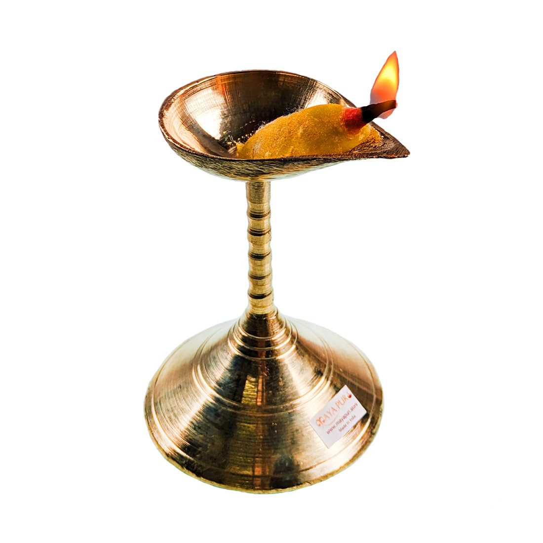 Diya with Stand for Puja - 4.5 Inches Pital Gacha Prodeep, Golden Finish